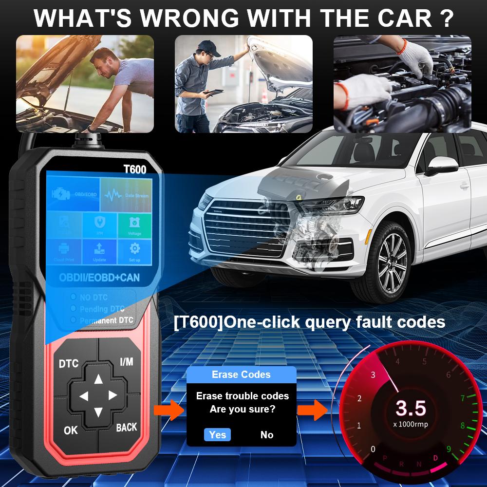 T600 Instrument de Diagnostic Auto Auto Scanner OBDII Cititor de Coduri BD2 Funcționează Pentru Toate Mașinile Șterge/Șterge Coduri YM109 YM119 Multilingv