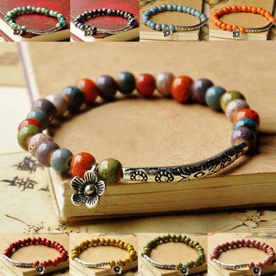 Women Multicolor Beads Shape Metal Stitching Bracelet