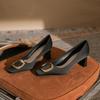 76055B Fashion Classic Square Head Thick Heel Women's Single Shoes High Sense Sexy Versatile Square Buckle Women's Single Shoes
