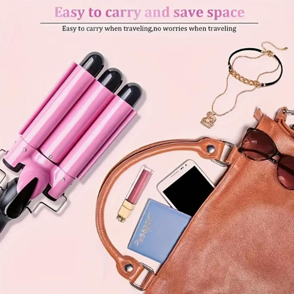 [British] Three-tube curling iron is heated quickly at two temperatures, and the wave lady portable shaper is full of waves.