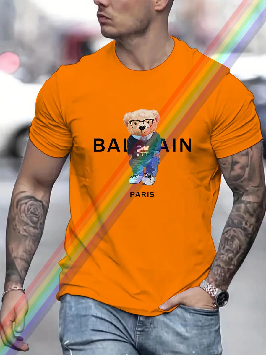 

Luxury Brand USA Bear Paris Print T Shirt For Man Summer Vintage Unisex Oversized T-shirt Y2k Tops Short Sleeve Men s S