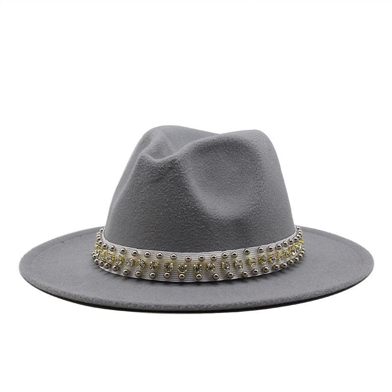 Diamond Pearl Woolen Top Hat Gentleman'S Jazz Hat Flat-Brimmed Cornice Hat