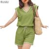 ZANZEA Women Sleeveless Vest Tops and Shorts Summer Two Piece Suit Sets