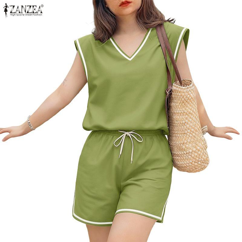 ZANZEA Women Sleeveless Vest Tops and Shorts Summer Two Piece Suit Sets