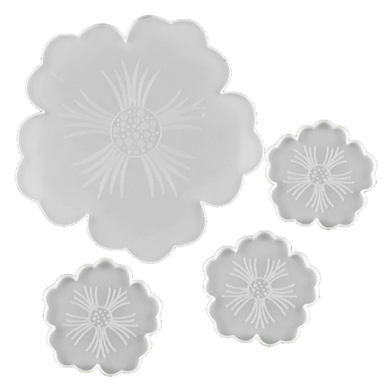 Flower Shape Coaster Mold with Sunlight Edges Fruit Tray Silicone Epoxy Casting Mold for Resin DIY Jewelry Plate Trinket