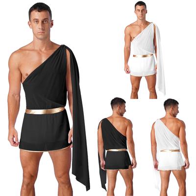 Men's Ancient Greek God Gladiator Role Play Costume One Shoulder Strap Skirt Mr Toga Halloween Carnival Theme Party Cosplay Suit