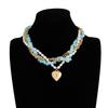 Elegant and Simple Heart-shaped Pendant Necklace, Fresh and Sweet Turquoise Imitation Pearl Necklace, Women's Daily Dating Jewelry Accessories