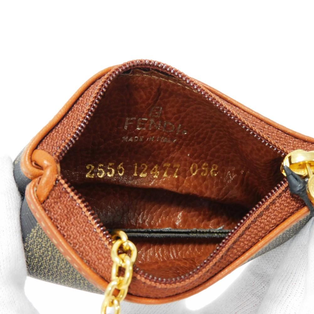 Used 11491 Old Pecan Coin Purse 7943 Striped Brown Key Ring Vintage FF Logo Fabric Kaiiki Unisex from Japan AUTHENTIC