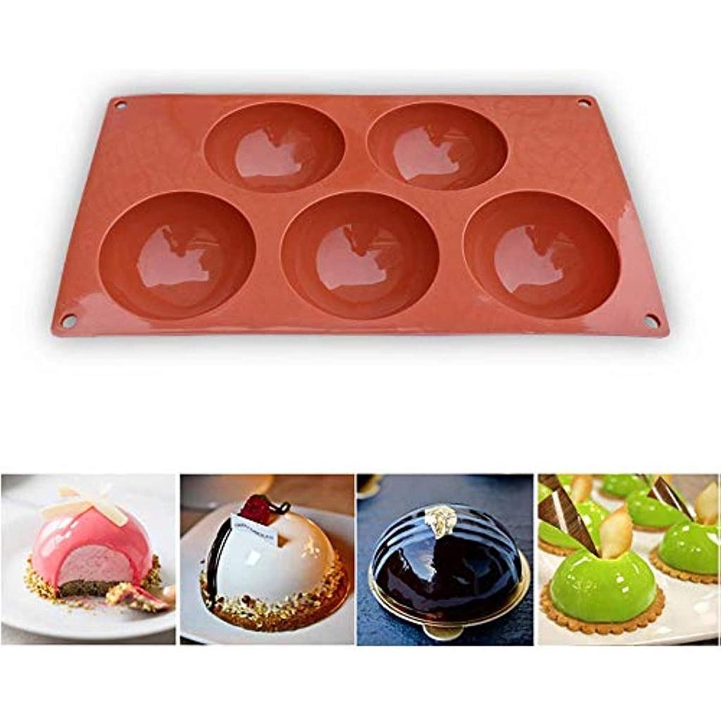 5 Cavity Extra Large Semi-sphere Silicone Mold, 3 Pack Mold for Making Chocolate, Cake, Jelly, Cupola Mousse