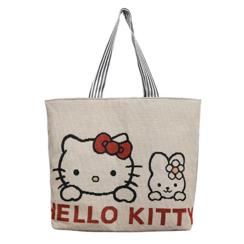Large Capacity Women's Canvas Tote - Handheld & Shoulder Bag, Cartoon Embroidery Fashion, Perfect for Shopping or Student Use.