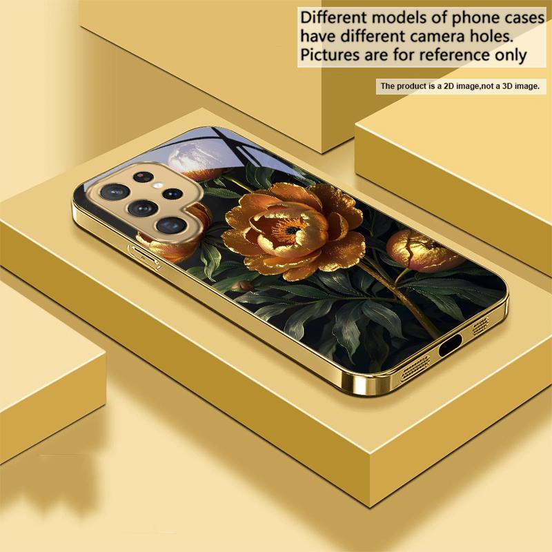 

Prosperous Golden Peony For Samsung Galaxy S20 FE S21 S22 S23 Plus S24 Ultra 25Ultra S21+ S9+ S22Plus Golden glass phone case Galaxy S23+