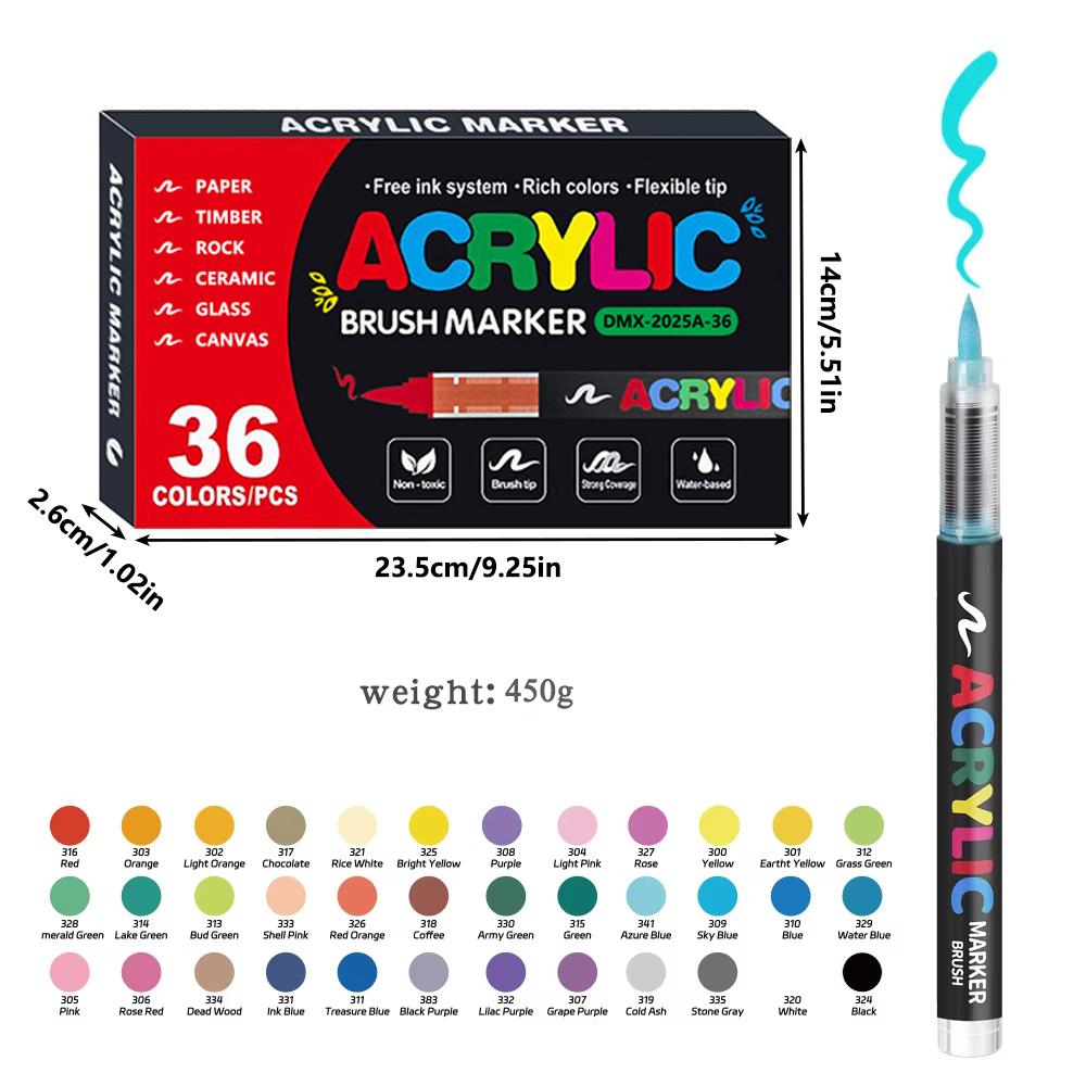 12-60 Colors Acrylic Paint Pen Marker Brush Tip Paint Marker For Rock Painting Wood Canvas Stone Christmas Gift DIY Craft
