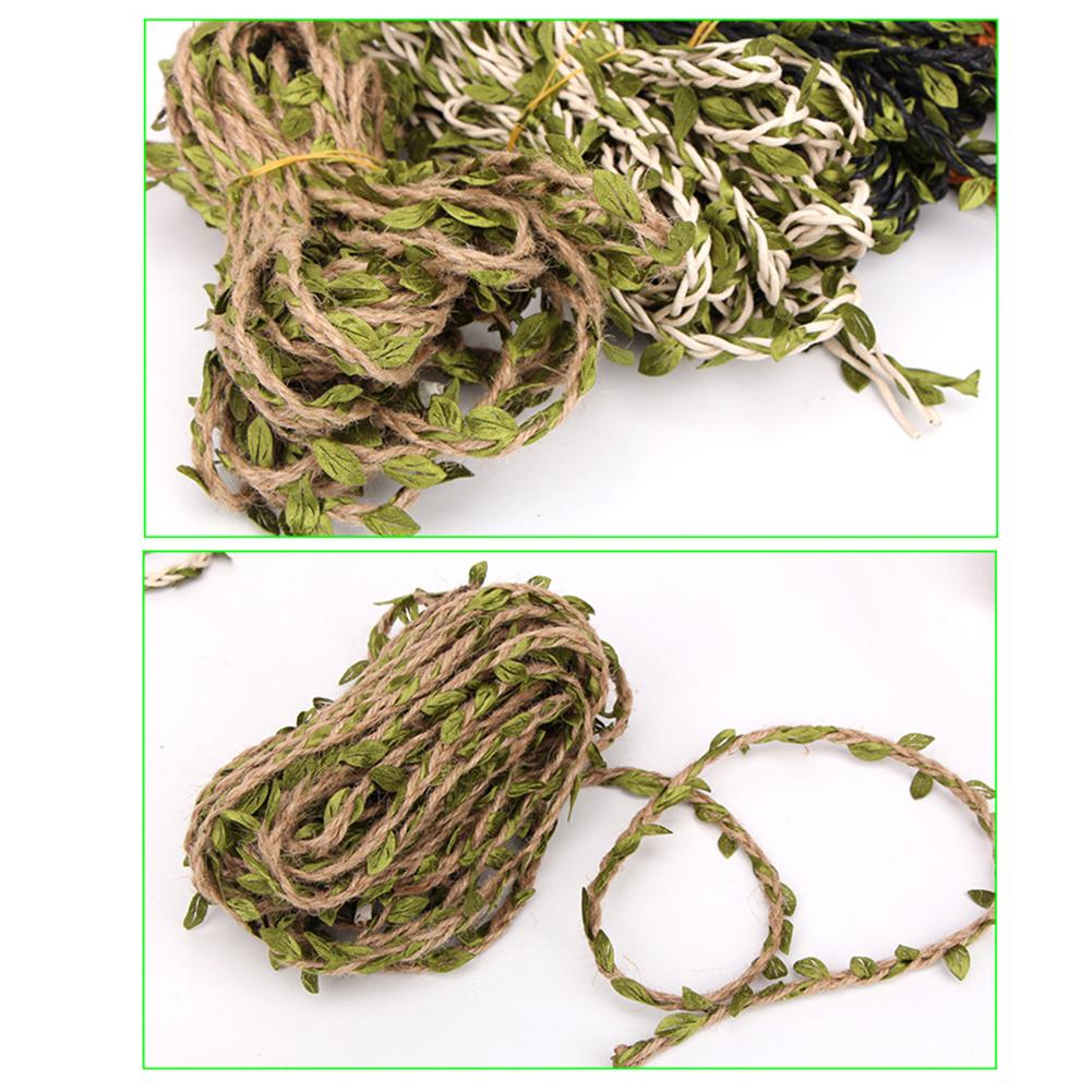 10m Cloth Hemp Rope Artificial Green Leaves Rattan DIY Craft Decorative Ribbon Christmas Ornament