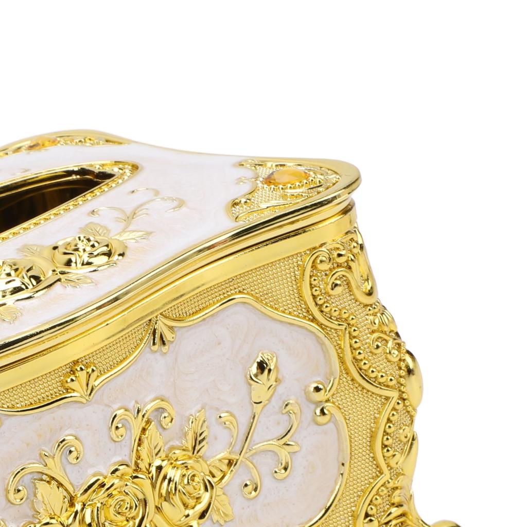 Tissue Box Cover Holder Luxury Facial Napkin Paper Towel Organizer Dining Room Ornaments Rose Pattern Gold White