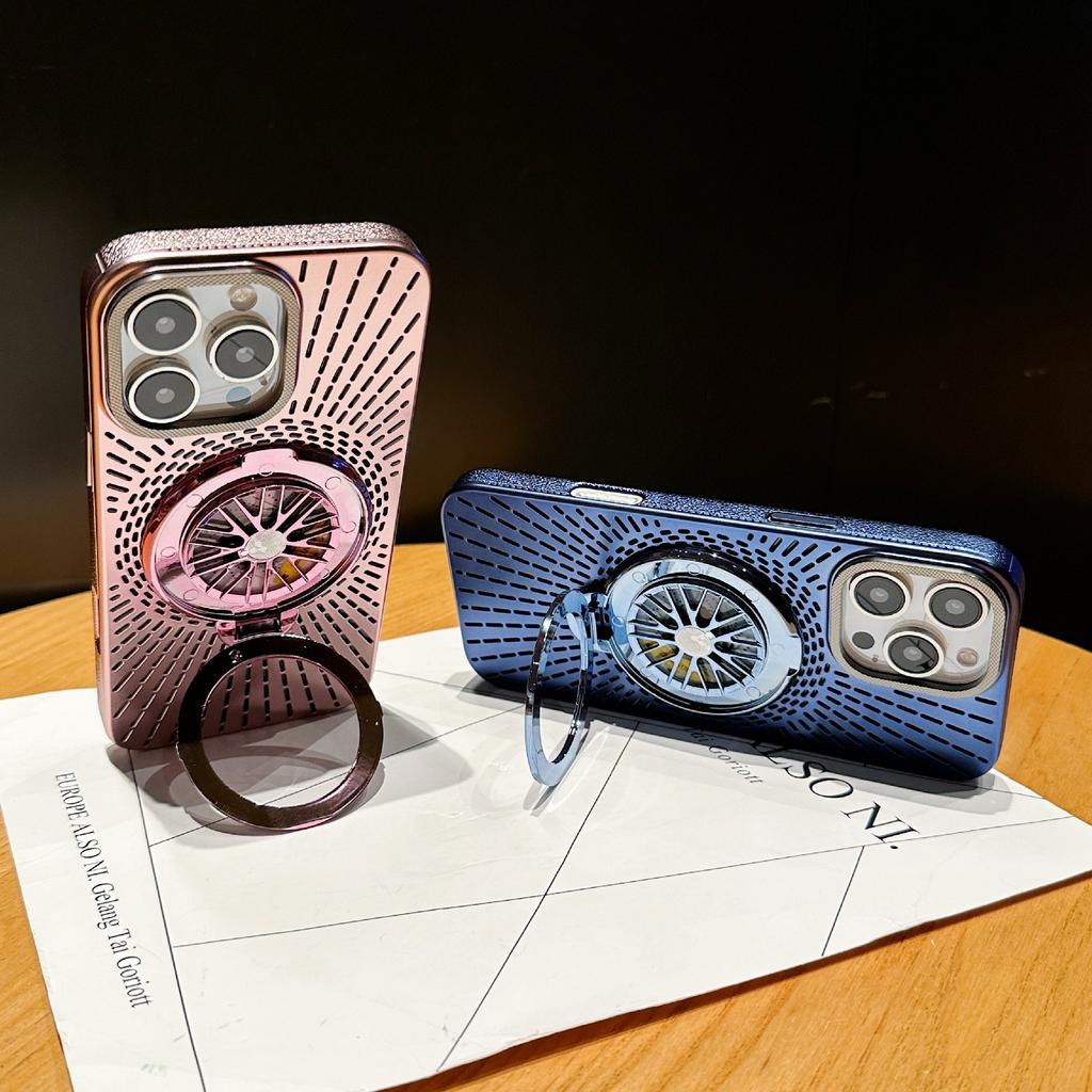 For iPhone 15 Pro Case Compatible with MagSafe Gyroscope Kickstand Heat Dissipation PC Back Cover