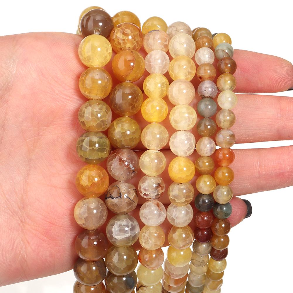 6 8 10mm Natural Stone Yellow Dragon Agate Beads Round Loose Spacer Beads For DIY Jewelry Making Necklace Bracelet Accessories