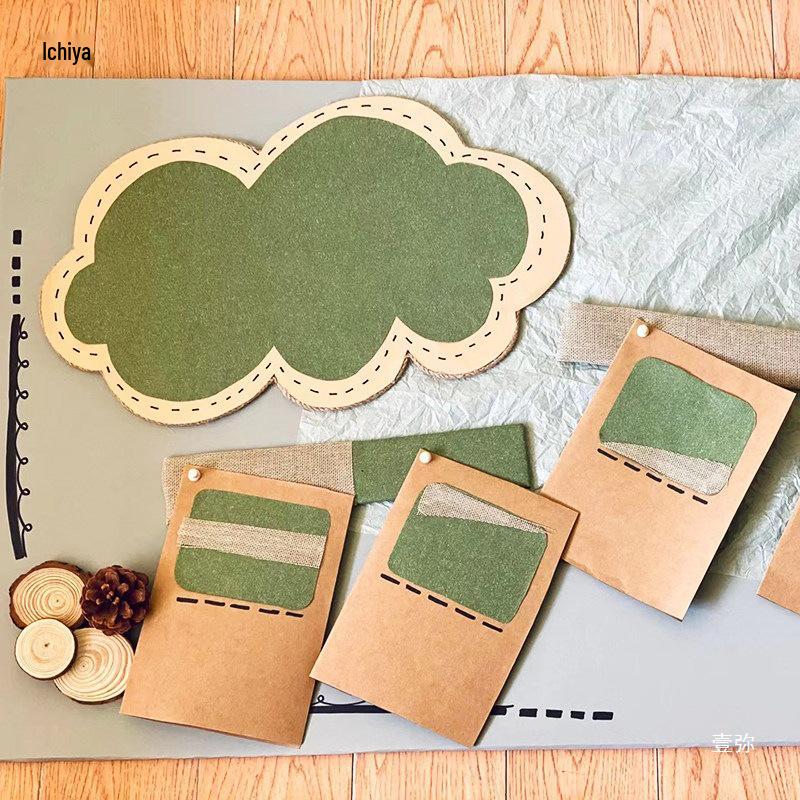 Forest Green Textured Paper for Kindergarten Creations - Morandi Palette, Matcha Color, Pear Skin Design, Green Decor.