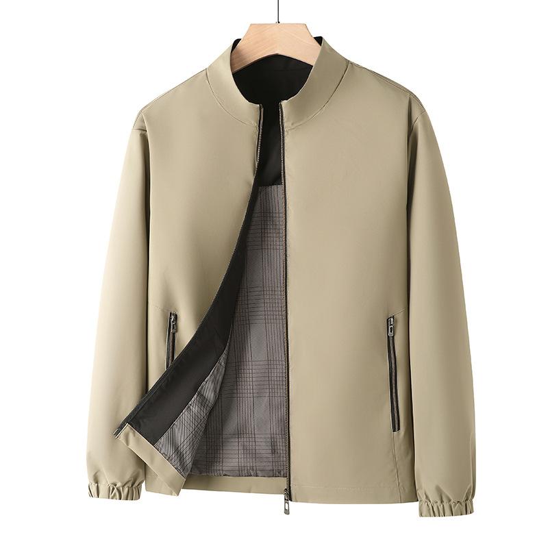 Herren Stehkragenjacke für mittleres und höheres Alter, Herren Frühling und Herbst Stehkragen einfarbig Business Casual lockere Jacke