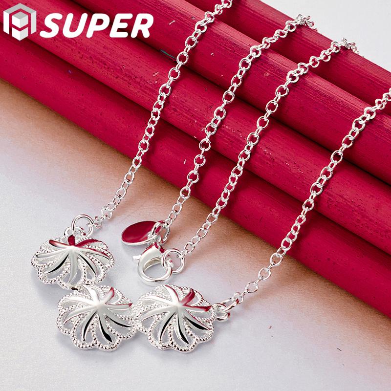 925 Sterling Silver 18 Inch Flower Necklace Jewelry