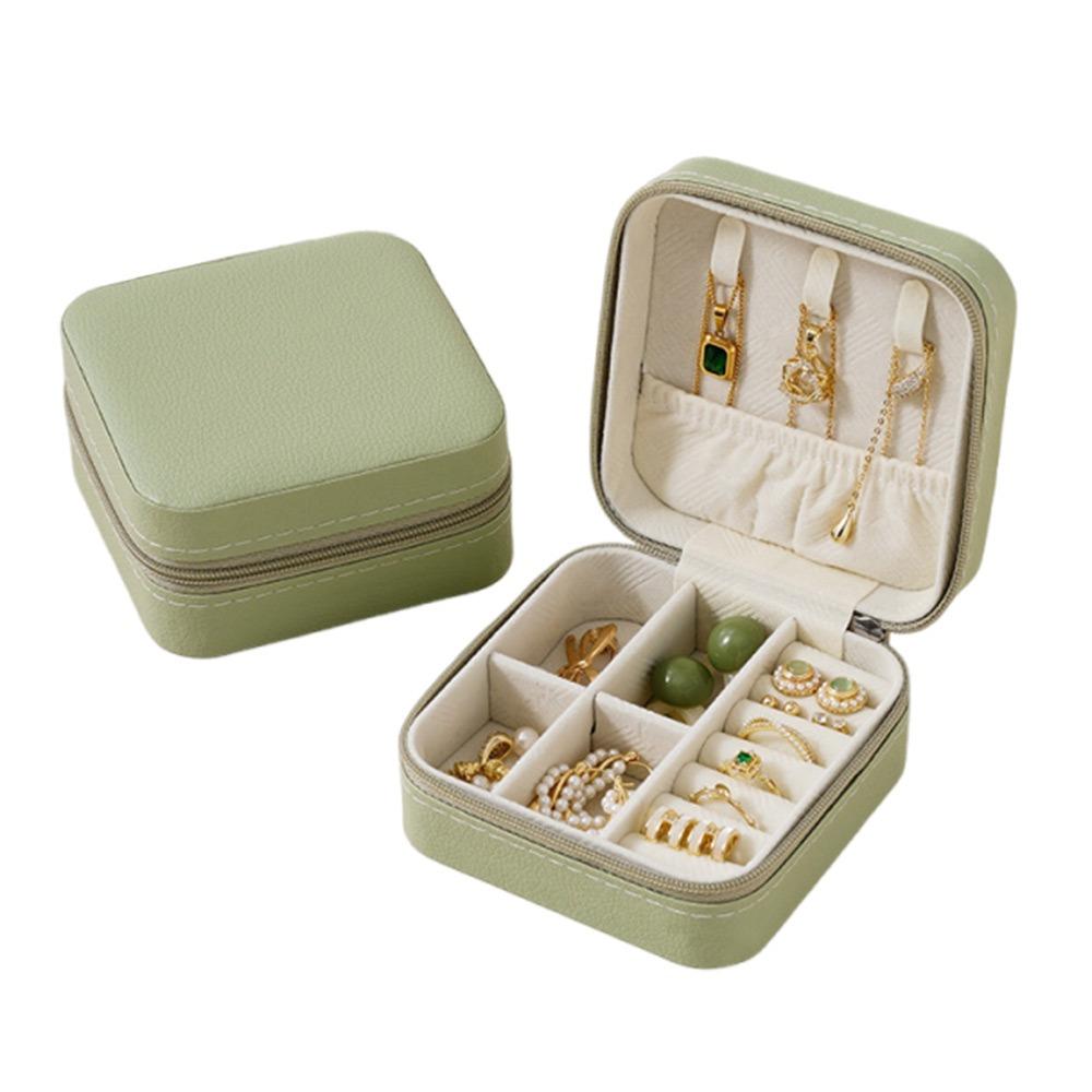 Button Leather Portable Jewelry Box Zipper Closure Organizer Compartments Jewelry Organizer Display Portable Design
