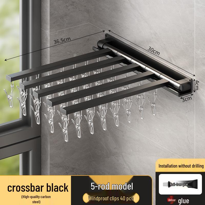 Wall-Mounted Folding Clothes Drying Rack for Socks, Underwear, and Underpants with Clips.