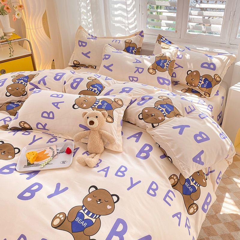 Cartoon Dormitory Three-piece Set Single Bedding Quilt Cover Double Bed Sheet Four-piece Set