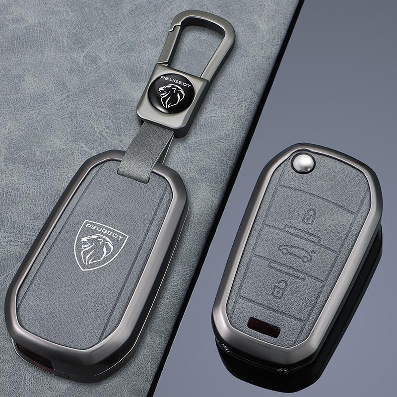 Zinc Alloy Leather Car Flip Remote Key Case Cover Holder Shell Fob for Peugeot 208 308 T9 508 2008 Auto Keychain Accessories