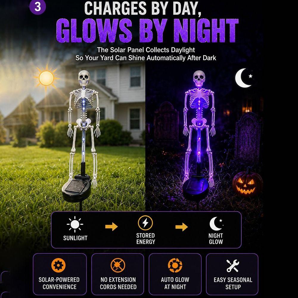 Zasilana energią słoneczną Halloweenowa Szkieletowa Wbijana W Ziemię Lampa LED Szkielet na Trawnik i Rabaty Kwiatowe