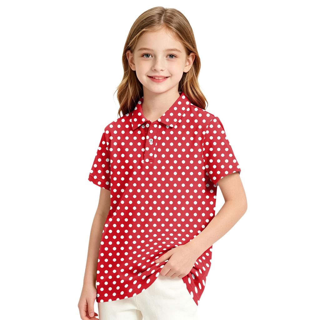 Girls Polka Dot School Uniform T-Shirt Casual Top for Everyday School Wear