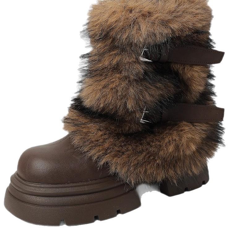 Spice girl thick-soled beautiful small short boots for women's new winter velvet huge good-looking white fluffy snow boots for women