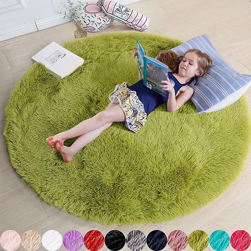 Fluffy Round Rug For Bedroomfuzzy Kids Room Carpet Shaggy Living Room Sofa Area Rug Soft Nursery Floor Mat Home Decor