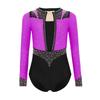 Girls Gymnastics Leotard Long Sleeve Keyhole Back Shiny Rhinestones Figure Skating Dancewear
