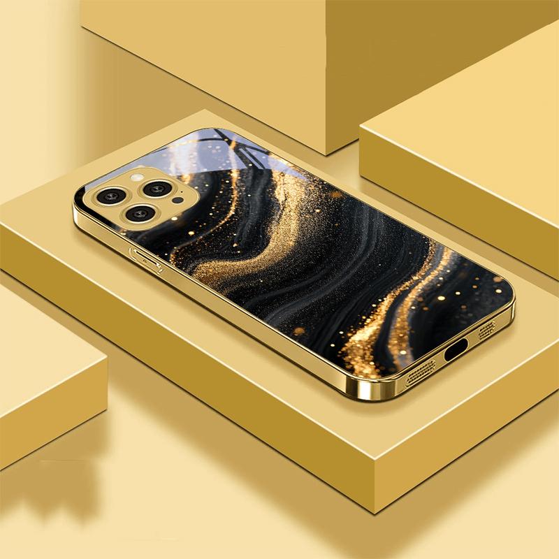 Mramorovaný Černý Šedý Pro IPhone 16 Pro Max 15 P Ro 14 M Ax 13 Plus 12 Mini 11Pro Max XS Max XR Zlatý Tvrzené Sklo Kryt na Telefon