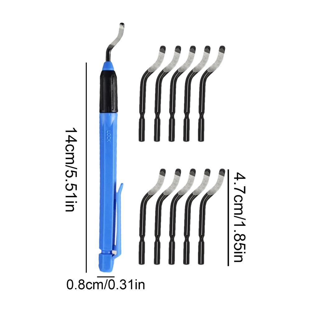 Metal Deburring Trimmer Knife in Pen Shape Portable High Precision Burr Removal Cutters Reamer Tool with 11 Cutters