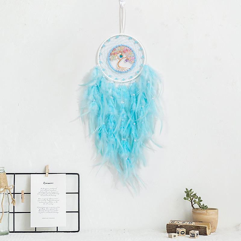Life Tree Wind Chime Stone Hanging Ornament Fresh Girl Heart Forest Feather Pendant Bedroom Windowsill Creative Decoration