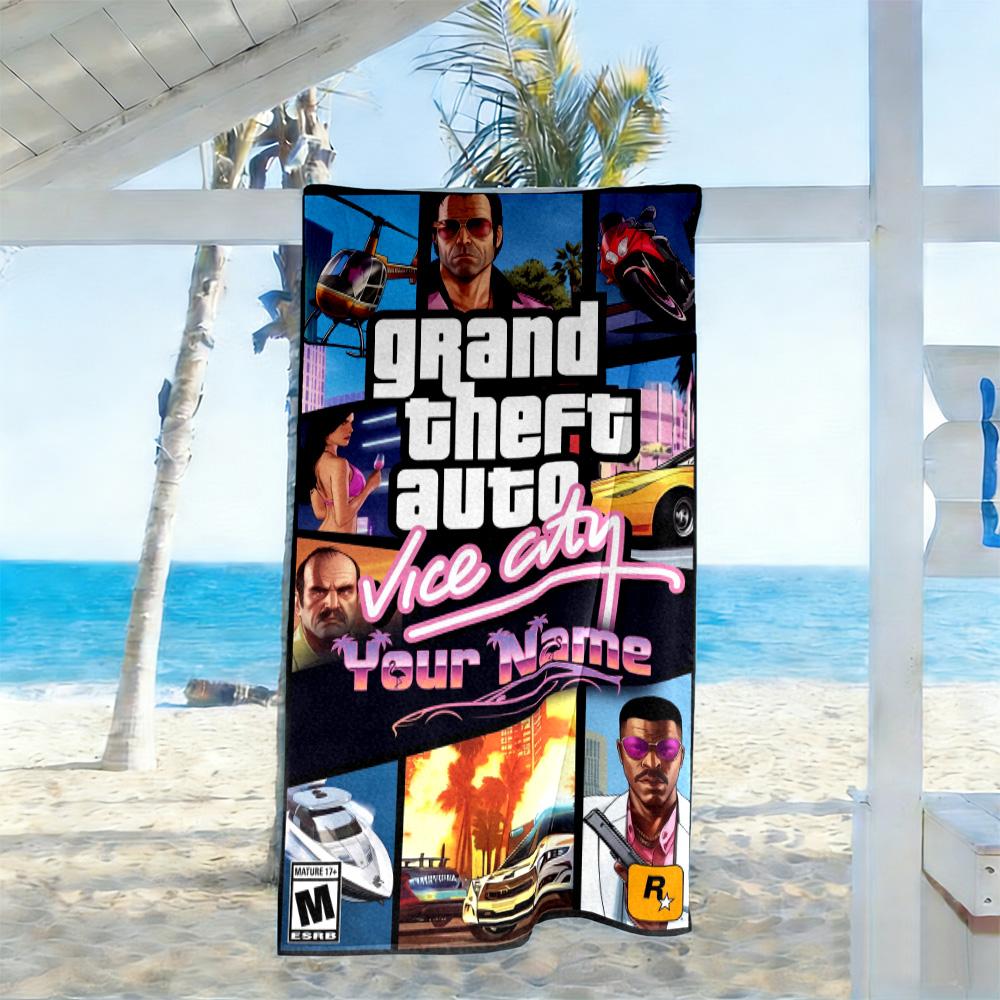 Grand Theft Auto Customize Text Beach Towel Quick-Dry Soft Microfiber Ideal for Travel Outdoor Swim Pool Yoga Surf Camping Hiking Gym Gift Holiday