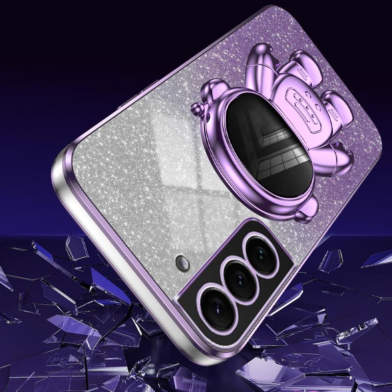 For Samsung Galaxy S22+ 5G Electroplating Case Astronaut Kickstand Phone Cover