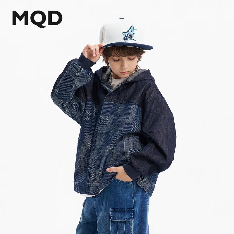 MQD Boys  Hooded Jacquard Patchwork Denim Jacket 120