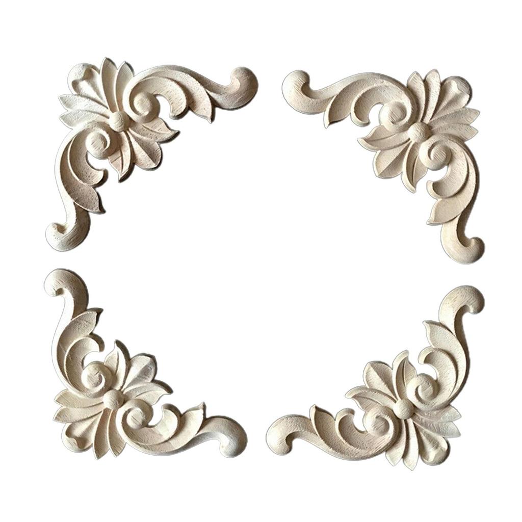 4 Carved Application Frame Wood Carvings Unsumed Figure Corner of Wooden Figures Decorative Strips