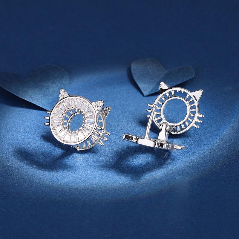 New Fashion Creative Diamond Inlaid Cat Ear Buckle 925 Sterling Silver Versatile And Cute Earrings E297
