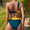 Sexy Bandeau Bikini Push Up Bademode Damen Patchwork 2-teiliger Badeanzug Einseitig Hochtailliert Badeanzug Frau Strandbekleidung