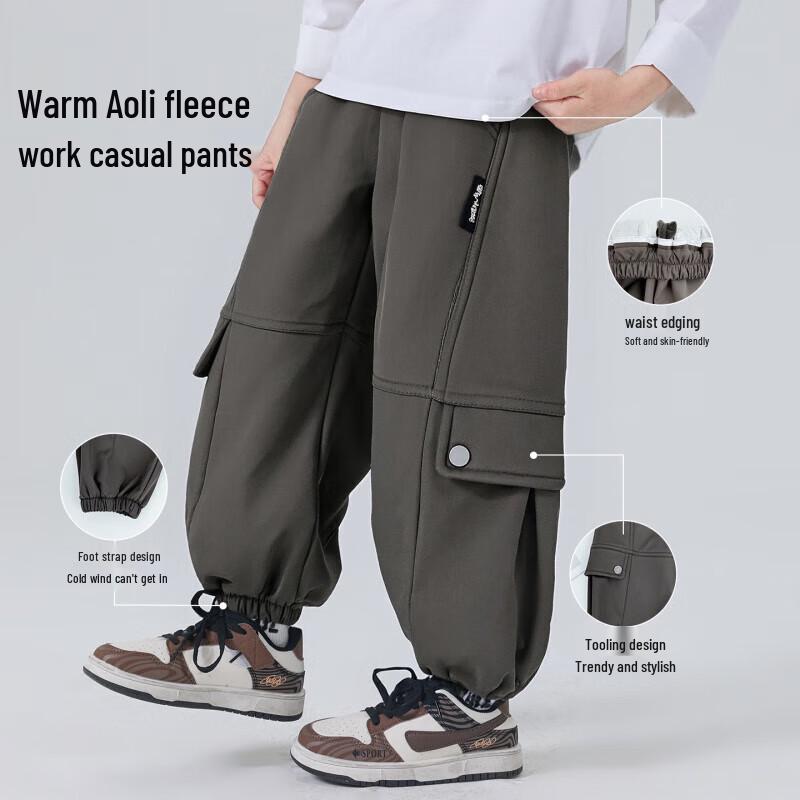 YOUYOUTONGHUA Boys  Fleece-Lined Casual Cargo Pants 110