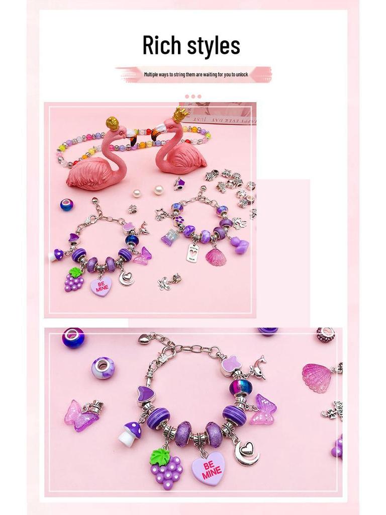 66-Piece Purple Nine-Grid DIY Jewelry Box Set - Children's Handmade Bead Bracelet Kit & Gift Box