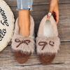 Damen Plüsch-Slipper in Überweite, Slipper-Mokassins mit Schleifendetail, Winter-Komfortschuhe für Damen mit niedrigem Schaft