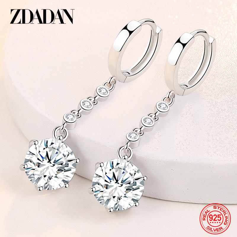 925 Sterling Silver Blue Crystal Long Drop Earrings for Women Fashion Wedding Jewelry Gifts