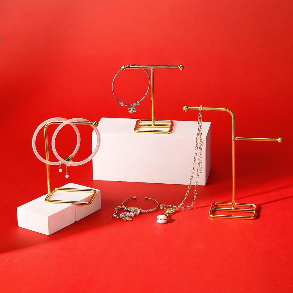 Metal Gold T-shaped Earrings Ring Necklace Watch Jewelry Shelf Jewelry Stand Counter Pendant Jewelry Organizer Display Stand