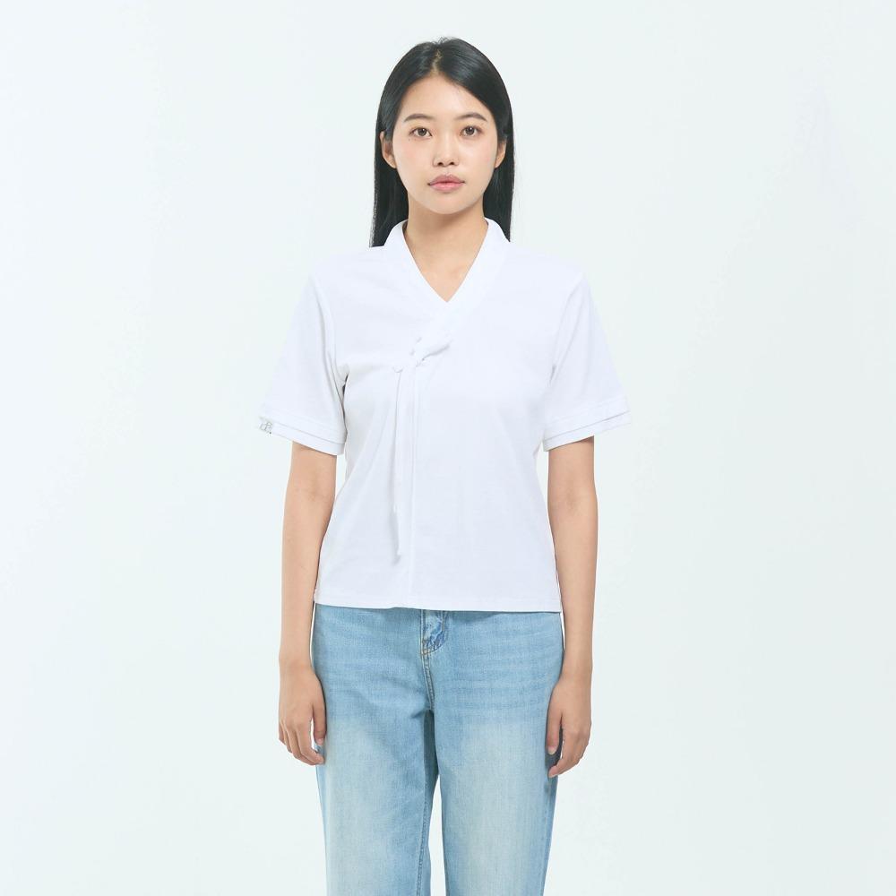 Korean Traditional Layered Collar Short Sleeve T-Shirt - Black / White