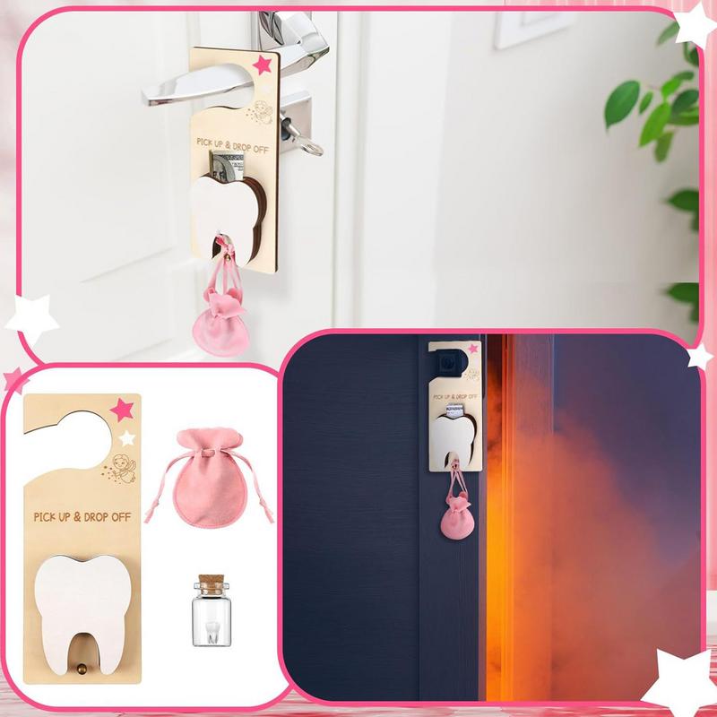 Teeth Door Hanger Wooden Tooth Fairy Door Hanging Decor With Money Holder Exquisite Door Handle Hanging Decor Gift For Kids