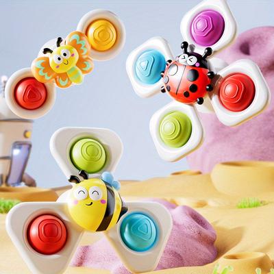 3pcs Colorful Cartoon Animal Suction Cup Spinning Tops  Fun Educational Toy for Kids, Perfect for Bath Time,Dining Table Bathroom Play,Great Halloween