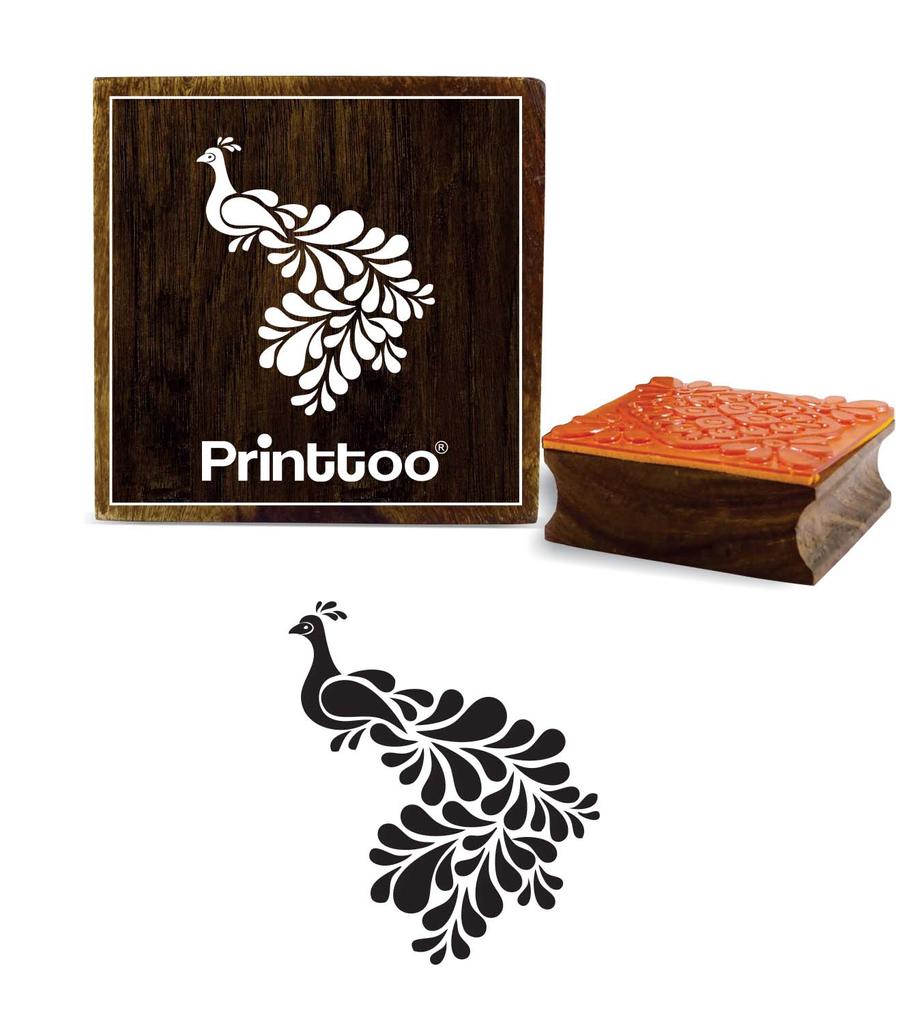Printtoo Christmas Secret Santa Gift Square Peacock Pattern Wooden Rubber Stamps-2 X 2
